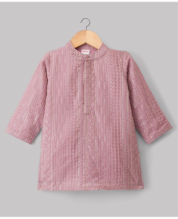 Babyhug Georgett Woven Full Sleeves Embroidered Kurta Pyjama Set - Lavender