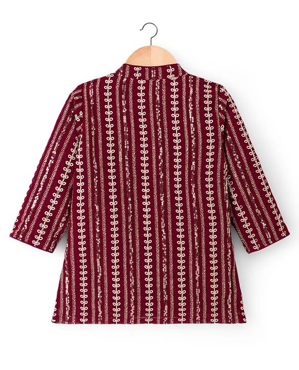 Babyhug Georgette Woven Full Sleeves Kurta Pyjama Set with Sequin & Embroidery Detailing - Maroon