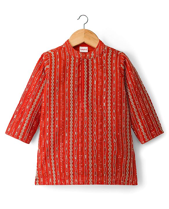 Babyhug Georgette Woven Full Sleeves Kurta Pyjama Set With Sequin Detailing - Rust Orange