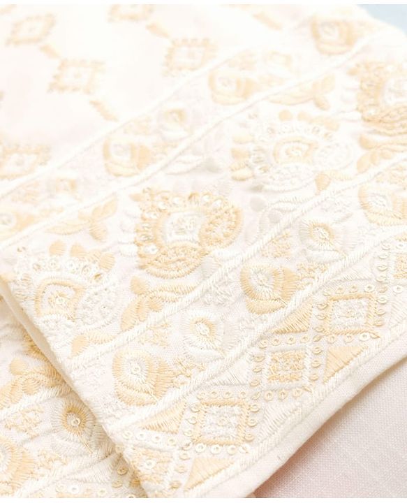 Babyhug Cotton Blend Woven Solid Kurta Pyjama Set With  Embroidered & Sequinned  Jacket - OffWhite