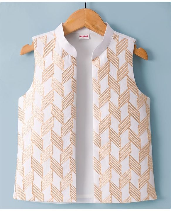 Babyhug Cotton Blend Woven Full Sleeves Kurta Pyjama Set With Embroidered Nehru Jacket - Off White