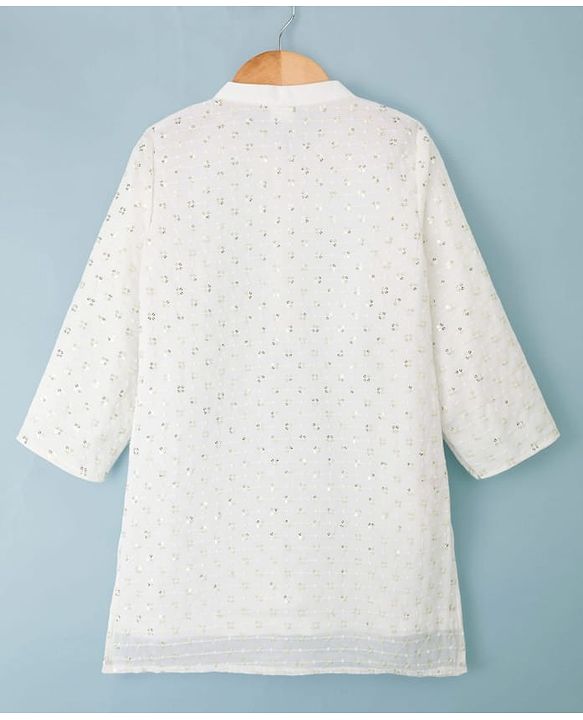 Babyhug Cotton Blend Woven Full Sleeves Kurta Pajama Set with Sequin Embroidery - White