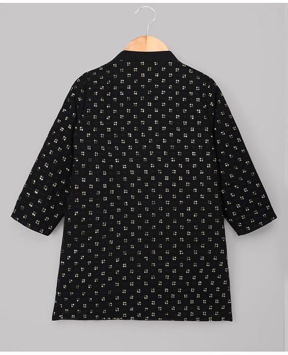 Babyhug Cotton Blend Woven Full Sleeves Sequinned Embroidered Kurta Pyjama Set - Black