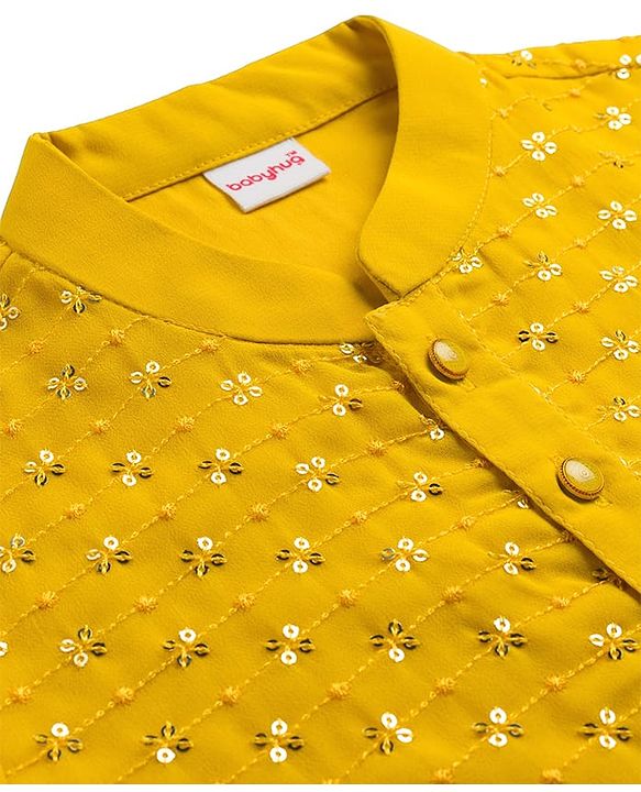 Babyhug Cotton Blend Woven Full Sleeves Kurta Pyjama Set With Sequin Detailing - Yellow