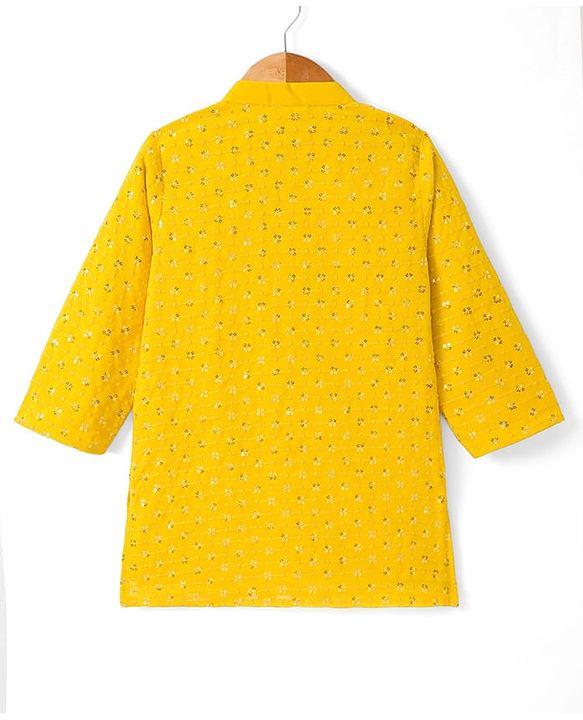Babyhug Cotton Blend Woven Full Sleeves Kurta Pyjama Set With Sequin Detailing - Yellow
