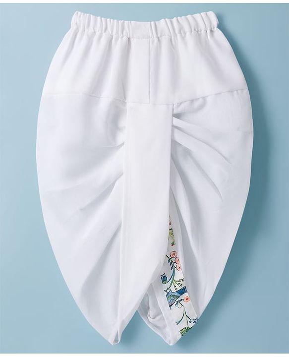 Babyhug Cambric Woven Full Sleeves Kurta Dhoti Set With Floral & Bird Print - White
