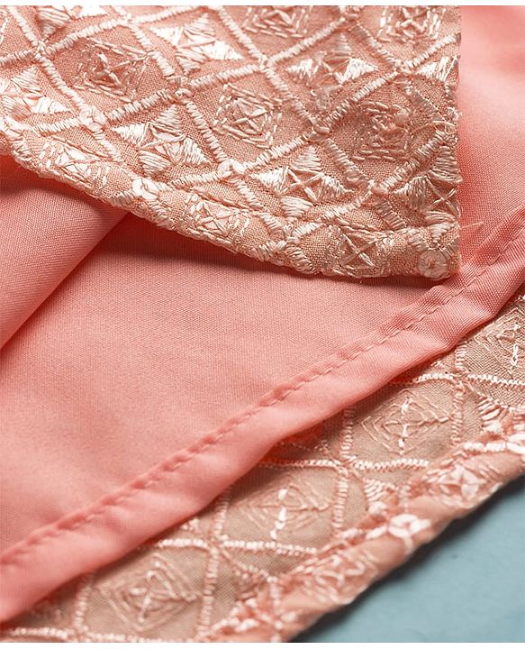 Babyhug Cotton Blend Woven Full Sleeves Sequin Embroidered Kurta Pyjama Set - Peach