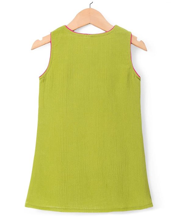 Babyhug Woven Sleeveless Kurti Palazzo Set with Dupatta & Sequin Detailing - Green