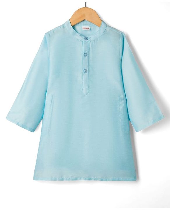 Babyhug Cotton Blend Woven Full Sleeves Kurta Pyjama With Embroidered Nehru Jacket - Light Blue