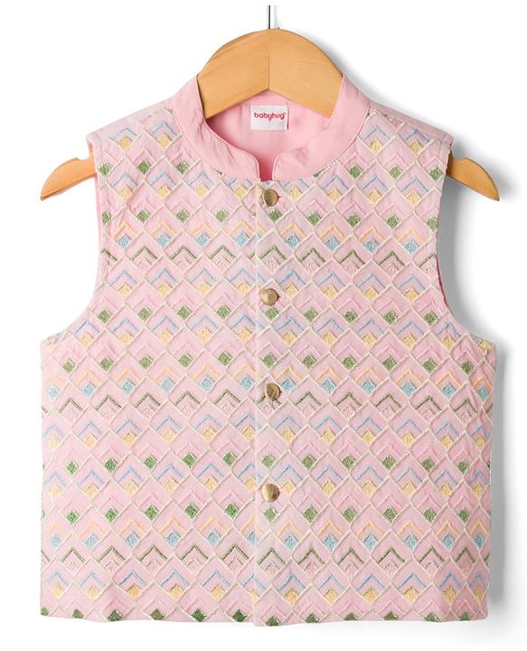 Babyhug Cotton Blend Woven Full Sleeves Kurta Pyjama With Embroidered Nehru Jacket - Light Blue