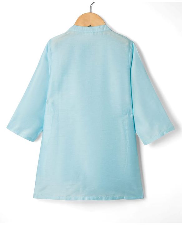 Babyhug Cotton Blend Woven Full Sleeves Kurta Pyjama With Embroidered Nehru Jacket - Light Blue