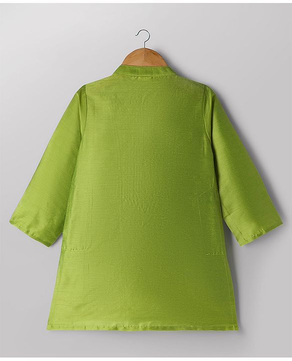 Babyhug Cotton Blend Woven Full Sleeves Embroidered Kurta & Pyjama Set - Green
