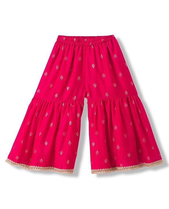 Babyhug Cotton Blend Woven Sleeveless Kurti Gharara Set with Dupatta & Floral Embroidery - Fuchsia
