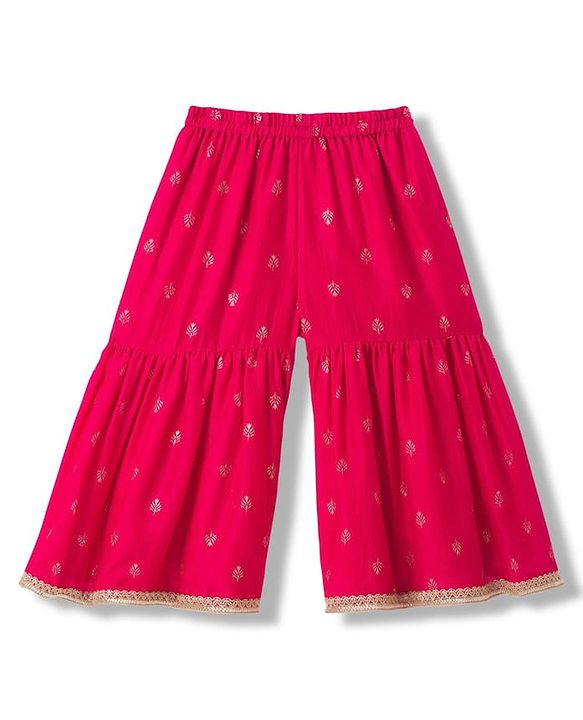 Babyhug Cotton Blend Woven Sleeveless Kurti Gharara Set with Dupatta & Floral Embroidery - Fuchsia