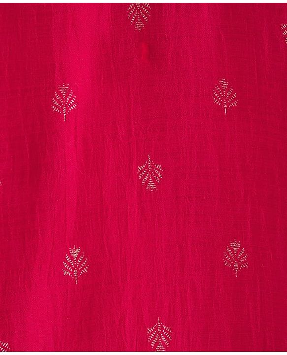 Babyhug Cotton Blend Woven Sleeveless Kurti Gharara Set with Dupatta & Floral Embroidery - Fuchsia