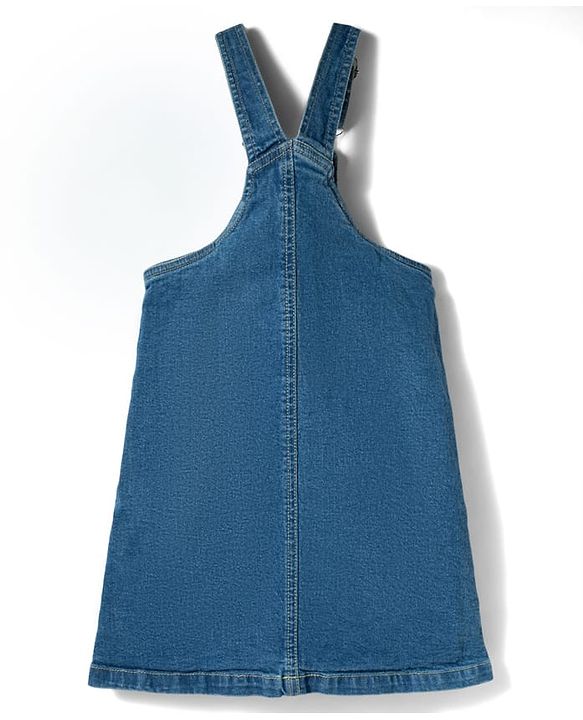 Babyhug Woven Denim Frock & Half Sleeves Inner Tee With Heart Print - Blue & Red