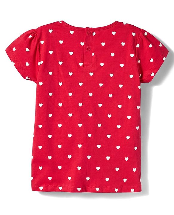 Babyhug Woven Denim Frock & Half Sleeves Inner Tee With Heart Print - Blue & Red