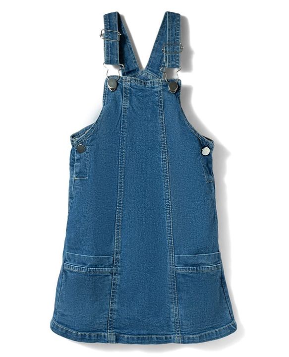 Babyhug Woven Denim Frock & Half Sleeves Inner Tee With Heart Print - Blue & Red