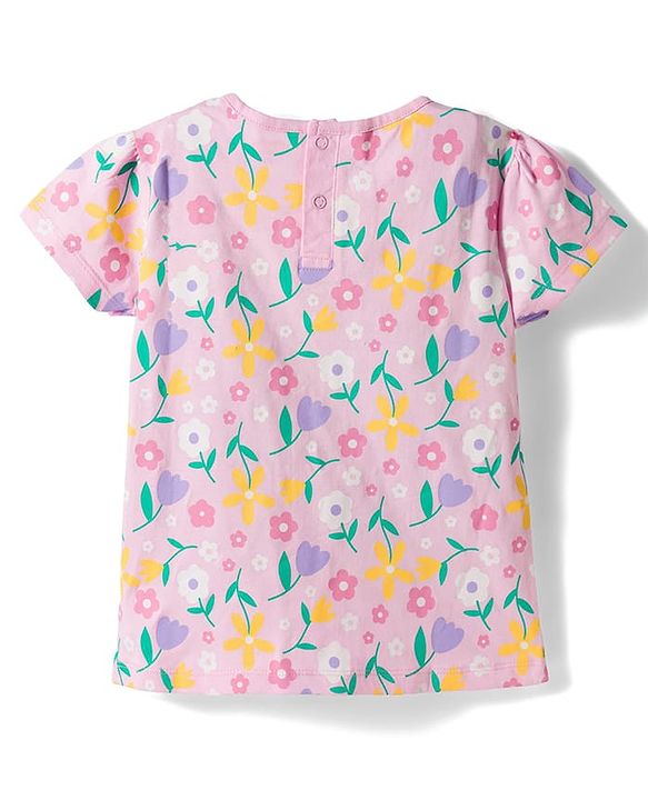 Babyhug 100% Cotton Woven Half Sleeves Floral Printed & Embroidered Frock With Inner Tee - Black