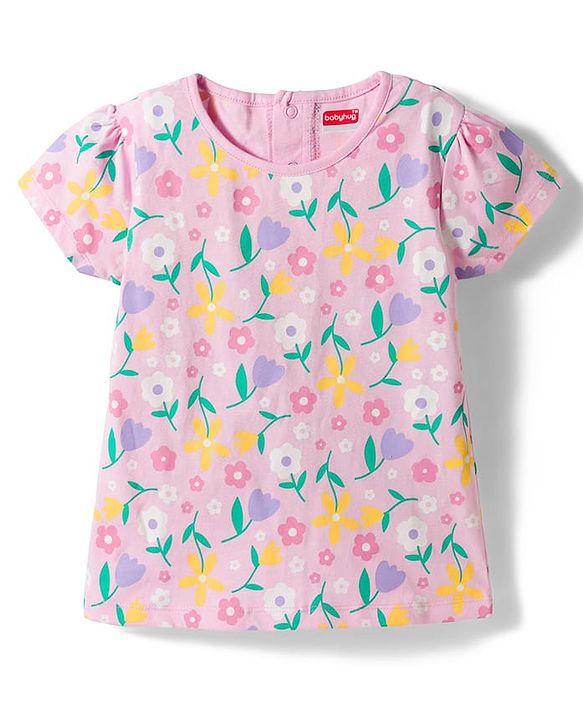Babyhug 100% Cotton Woven Half Sleeves Floral Printed & Embroidered Frock With Inner Tee - Black