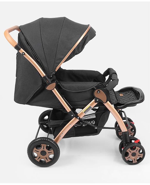Babyhug Landscape Stroller with Reversible Handle Grey| Multi-Recline Backrest| UV Protection Canopy| 5-Point Harness| All-Wheel Suspension| Swivel Wheels| Trolley-Style Pull Handle| Linked Brake