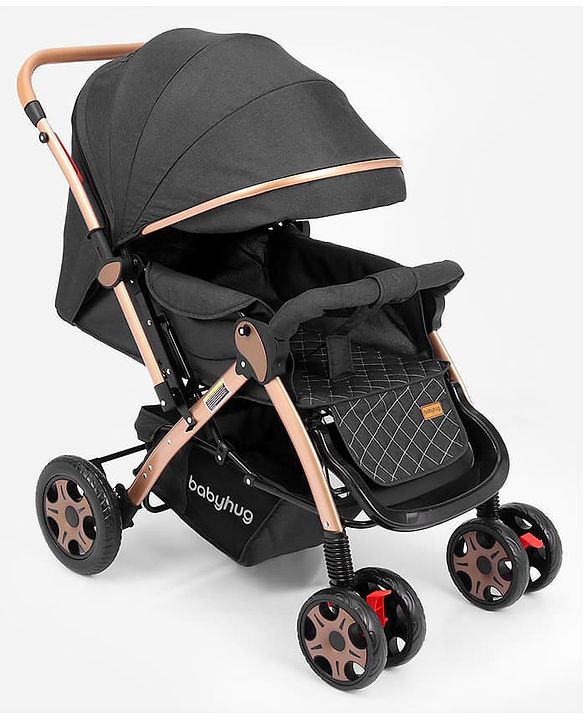 Babyhug Landscape Stroller with Reversible Handle Grey| Multi-Recline Backrest| UV Protection Canopy| 5-Point Harness| All-Wheel Suspension| Swivel Wheels| Trolley-Style Pull Handle| Linked Brake