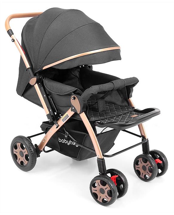 Babyhug Landscape Stroller with Reversible Handle Grey| Multi-Recline Backrest| UV Protection Canopy| 5-Point Harness| All-Wheel Suspension| Swivel Wheels| Trolley-Style Pull Handle| Linked Brake