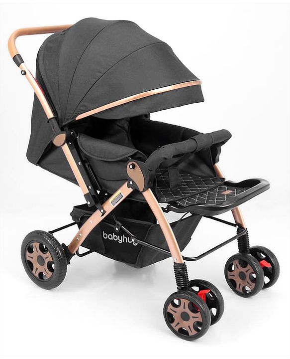 Babyhug Landscape Stroller with Reversible Handle Grey| Multi-Recline Backrest| UV Protection Canopy| 5-Point Harness| All-Wheel Suspension| Swivel Wheels| Trolley-Style Pull Handle| Linked Brake