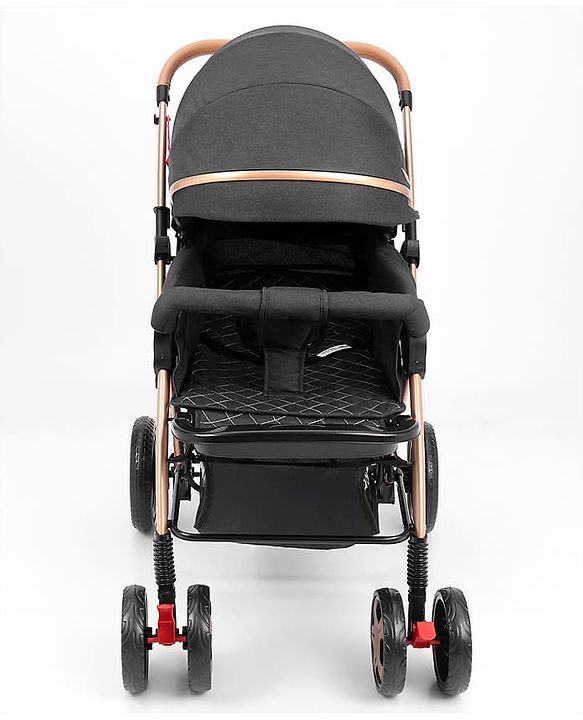 Babyhug Landscape Stroller with Reversible Handle Grey| Multi-Recline Backrest| UV Protection Canopy| 5-Point Harness| All-Wheel Suspension| Swivel Wheels| Trolley-Style Pull Handle| Linked Brake