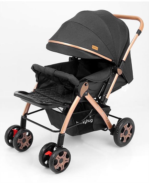 Babyhug Landscape Stroller with Reversible Handle Grey| Multi-Recline Backrest| UV Protection Canopy| 5-Point Harness| All-Wheel Suspension| Swivel Wheels| Trolley-Style Pull Handle| Linked Brake