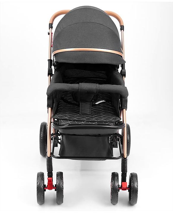 Babyhug Landscape Stroller with Reversible Handle Grey| Multi-Recline Backrest| UV Protection Canopy| 5-Point Harness| All-Wheel Suspension| Swivel Wheels| Trolley-Style Pull Handle| Linked Brake