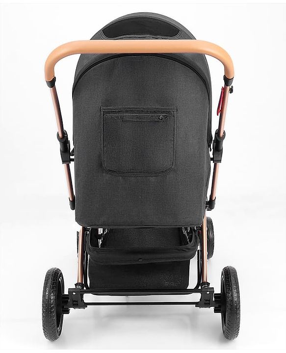 Babyhug Landscape Stroller with Reversible Handle Grey| Multi-Recline Backrest| UV Protection Canopy| 5-Point Harness| All-Wheel Suspension| Swivel Wheels| Trolley-Style Pull Handle| Linked Brake