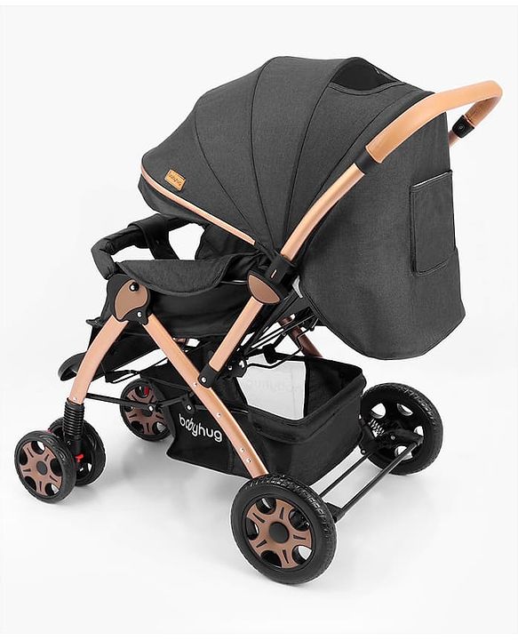 Babyhug Landscape Stroller with Reversible Handle Grey| Multi-Recline Backrest| UV Protection Canopy| 5-Point Harness| All-Wheel Suspension| Swivel Wheels| Trolley-Style Pull Handle| Linked Brake
