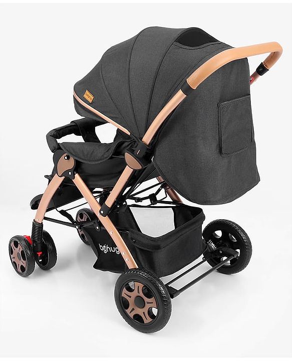 Babyhug Landscape Stroller with Reversible Handle Grey| Multi-Recline Backrest| UV Protection Canopy| 5-Point Harness| All-Wheel Suspension| Swivel Wheels| Trolley-Style Pull Handle| Linked Brake
