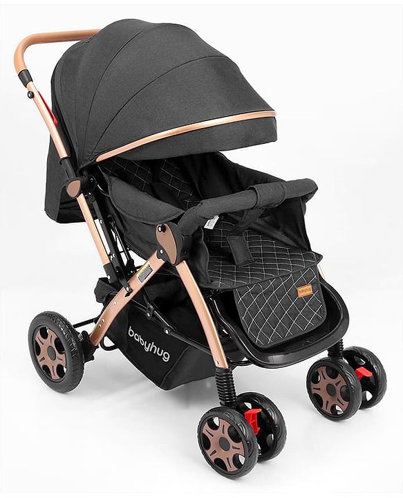 Babyhug Landscape Stroller with Reversible Handle Grey| Multi-Recline Backrest| UV Protection Canopy| 5-Point Harness| All-Wheel Suspension| Swivel Wheels| Trolley-Style Pull Handle| Linked Brake
