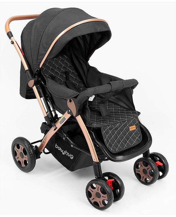 Babyhug Landscape Stroller with Reversible Handle Grey| Multi-Recline Backrest| UV Protection Canopy| 5-Point Harness| All-Wheel Suspension| Swivel Wheels| Trolley-Style Pull Handle| Linked Brake