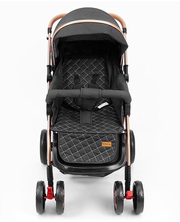 Babyhug Landscape Stroller with Reversible Handle Grey| Multi-Recline Backrest| UV Protection Canopy| 5-Point Harness| All-Wheel Suspension| Swivel Wheels| Trolley-Style Pull Handle| Linked Brake