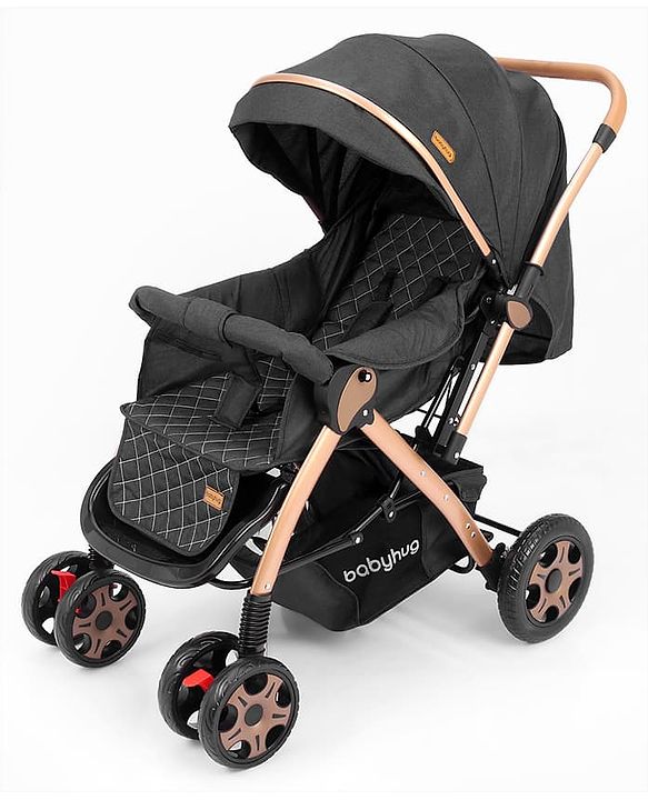 Babyhug Landscape Stroller with Reversible Handle Grey| Multi-Recline Backrest| UV Protection Canopy| 5-Point Harness| All-Wheel Suspension| Swivel Wheels| Trolley-Style Pull Handle| Linked Brake