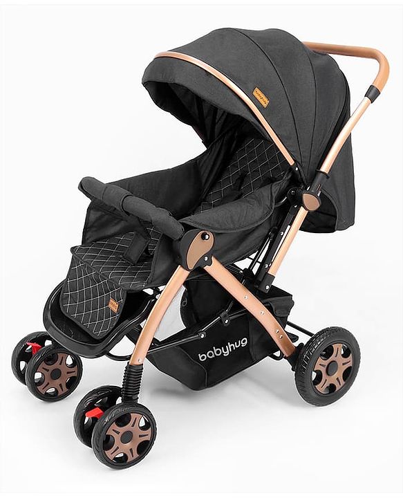 Babyhug Landscape Stroller with Reversible Handle Grey| Multi-Recline Backrest| UV Protection Canopy| 5-Point Harness| All-Wheel Suspension| Swivel Wheels| Trolley-Style Pull Handle| Linked Brake