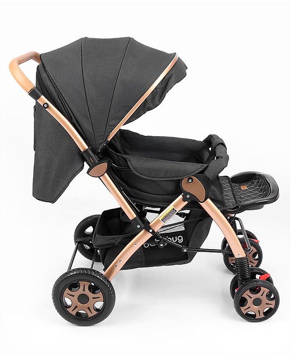 Babyhug Landscape Stroller with Reversible Handle Grey| Multi-Recline Backrest| UV Protection Canopy| 5-Point Harness| All-Wheel Suspension| Swivel Wheels| Trolley-Style Pull Handle| Linked Brake