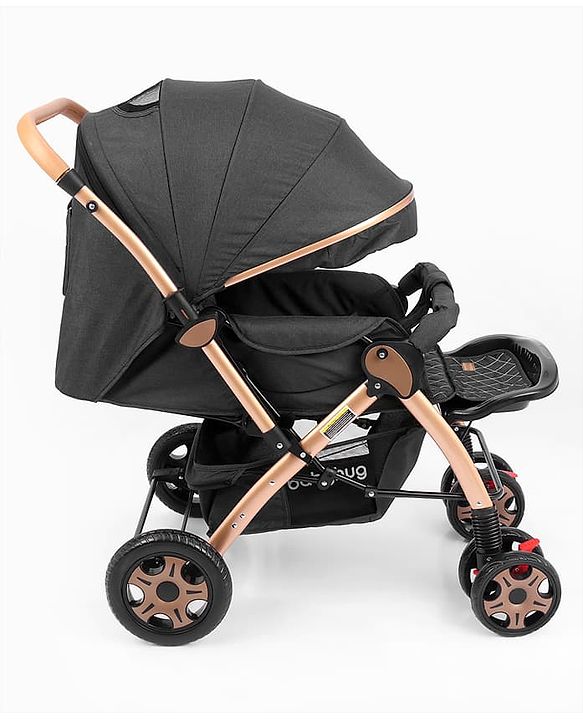 Babyhug Landscape Stroller with Reversible Handle Grey| Multi-Recline Backrest| UV Protection Canopy| 5-Point Harness| All-Wheel Suspension| Swivel Wheels| Trolley-Style Pull Handle| Linked Brake
