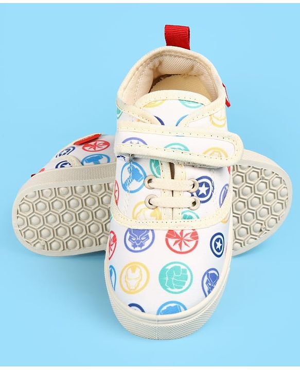 Pine Kids Marvel Slip On Casual Shoes With Avengers Graphics - Beige