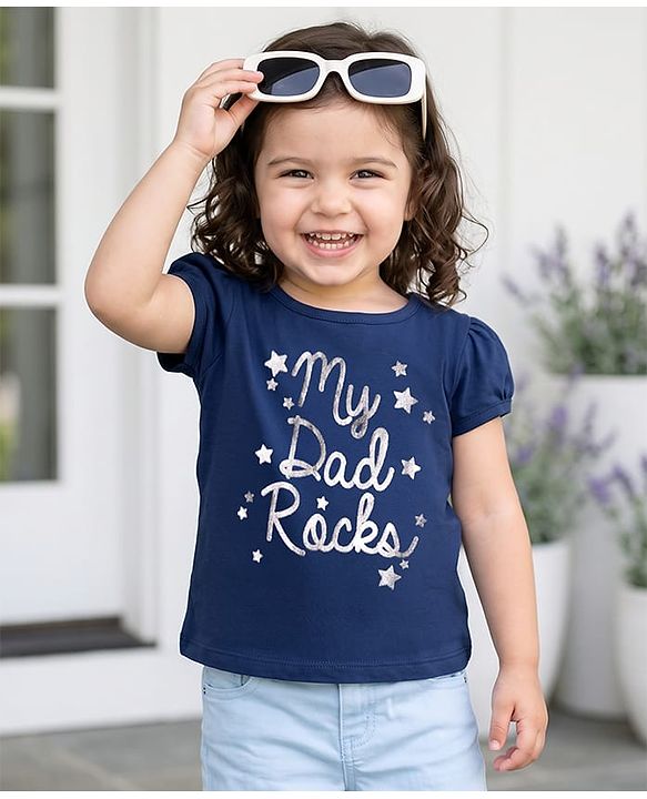 Babyhug Cotton Knit Half Sleeves T-Shirt with Text Print - Navy Blue