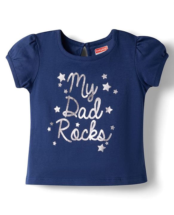 Babyhug Cotton Knit Half Sleeves T-Shirt with Text Print - Navy Blue