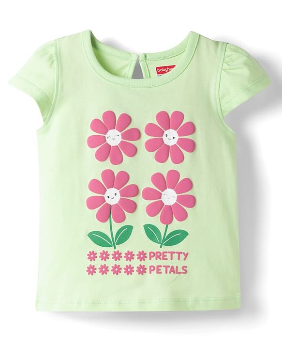 Babyhug Cotton Knit Half Sleeves T-Shirt with Floral Graphics - Multicolor