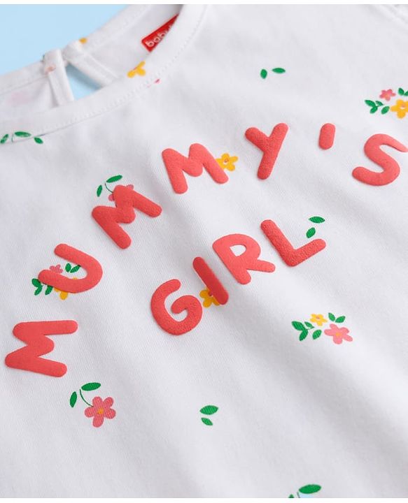 Babyhug Cotton Knit Half Sleeves T-Shirt With Floral & Text Print - Multicolor