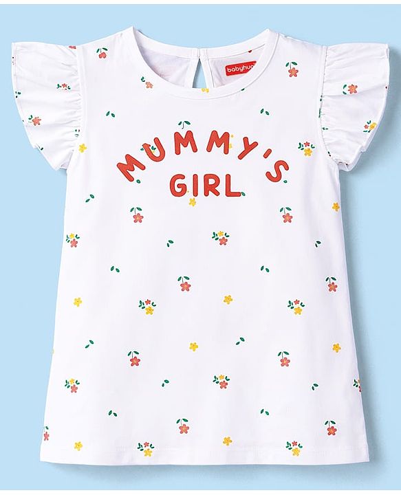Babyhug Cotton Knit Half Sleeves T-Shirt With Floral & Text Print - Multicolor