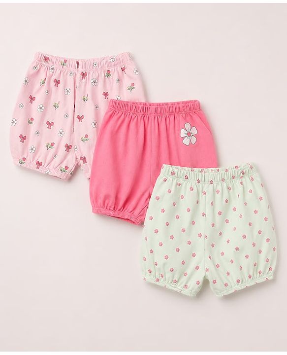 Babyhug 100% Cotton Single Jersey Knit Floral Printed Bloomers Pack of 3 - Multicolour