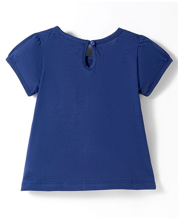 Babyhug Cotton Knit Half Sleeves T-Shirt with Butterfly Print - Navy Blue
