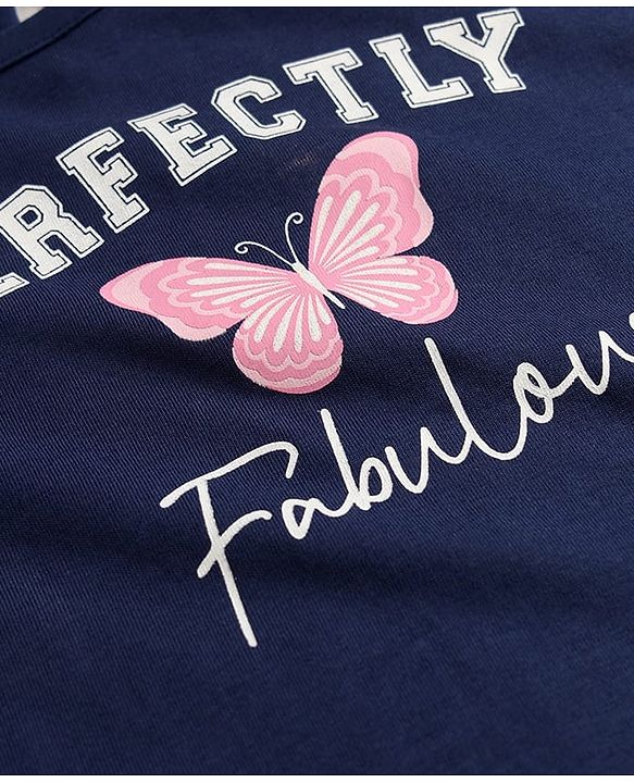 Babyhug Cotton Knit Half Sleeves T-Shirt with Butterfly Print - Navy Blue